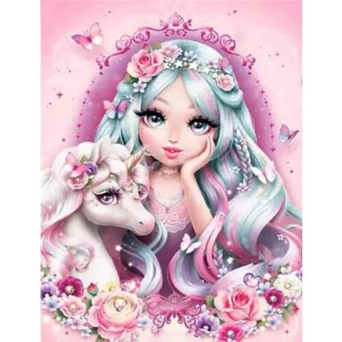 5D DIY Diamond Painting Horn Horse Girl Full Drill Cartoon Magic Unicorn Rhinestones Cross Stitch Mosaic Home Decor Kids Gift