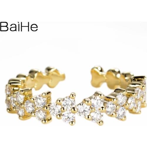 BAIHE Solid 14K Yellow Gold Total 0.64ct H/SI Natural Diamonds Wedding Trendy Fine Jewelry Beautiful diamond Ring