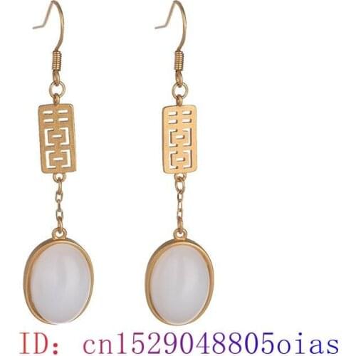 White Jade Water drop Earring Gifts Charm Women Fashion Amulet Crystal Gemstone Chalcedony Natural 925 Silver Zircon Jewelry