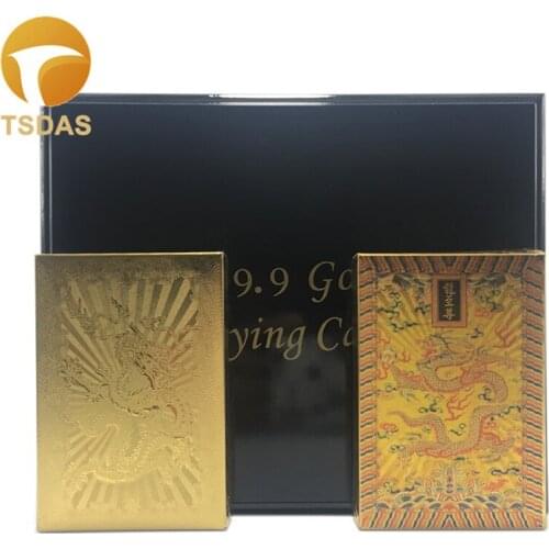 Free Shipping 2 Deck Chinese Style Dragon Poker Card Gold Foil Plated Playing Cards With Wood Box