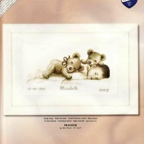 FREE Shipping Top Quality popular counted cross stitch kit birth certificate baby infant sleeping and bear