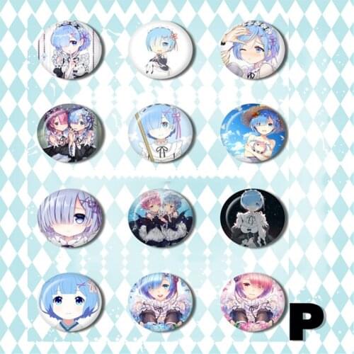 ZXFJXR 58MM Re:Zero Kara Hajimeru Isekai Seikatsu Rem Ram Girls Fans Pin Useful Badge Brooch Backpack Broche Gift Collect