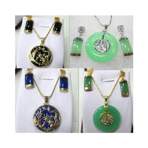 Dragon Jewellery 4 color-fine green/blue /black bless happy/dragon pendant earrings set can choose