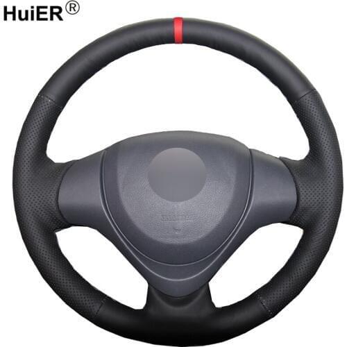 HuiER Hand Sewing Car Steering Wheel Cover Wear-resistant Red Marker For Suzuki Jimny 2015 Automobile Interior Accessories Parts