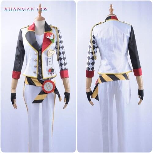 Game Twisted Wonderland Cosplay Costume Alice in Wonderland Custom Men Satin Uniform with Hat Pants Gray Vest Belt Trey Clover