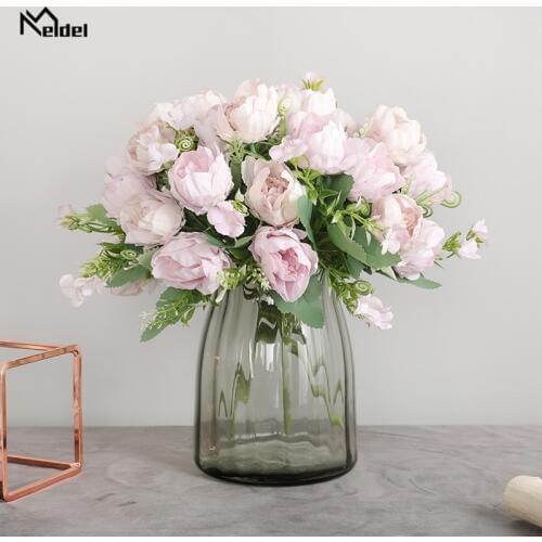Artificial Flowers Peony Silk Bouquet White Big 7 Heads Peonies Fake Flowers for Wedding Party Home Table Decor Imitation Floral