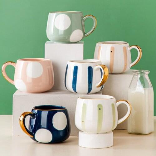 2021 New 380ml Nordic Creative Ceramic Coffee Cup Home Water Tea Milk Mark Mug Gold Inlaid Couple Cup Holiday Birthday Gift