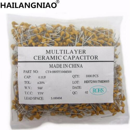 New 1000PCS/LOT 104 M 0.1UF 100NF 50V Lead space 5.08mm Ceramic capacitors D