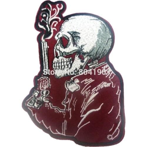RED SMOKING GUN SKULL ROCKABILLY MOTORCYCLE JACKET LEATHER VEST BIKER PATCH Embroidered Motorcycle Patch IRON ON Badge
