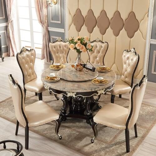 Baijiahui European style and chair combination 6-person round table luxury solid wood carved dining