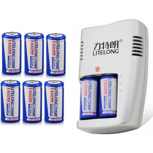 8pcs LITELANG 1300mAh 3v CR123A rechargeable LiFePO4 battery lithium battery with CR123A charger
