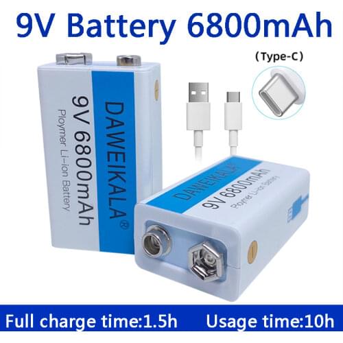 9V Battery 6800mAh li-ion Rechargeable battery Micro USB Battery 9v lithium for Multimeter Microphone Toy +USB charging cable