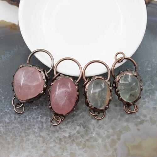 Trendy White Crystal Vintage Connector,Irregular Oval Natural Rose Quartzs Nugget Necklace For DIY Jewelry Making Accessories