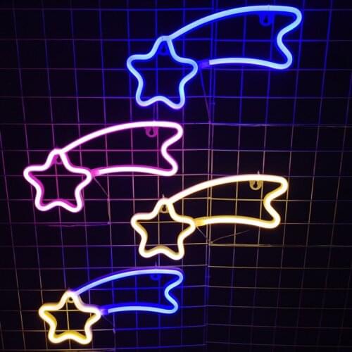 Wholesale Wall Hanging Neon Light Blue Meteor Shower Night Light Xmas Birthday Decor Light led Works On USB And AA Batteries