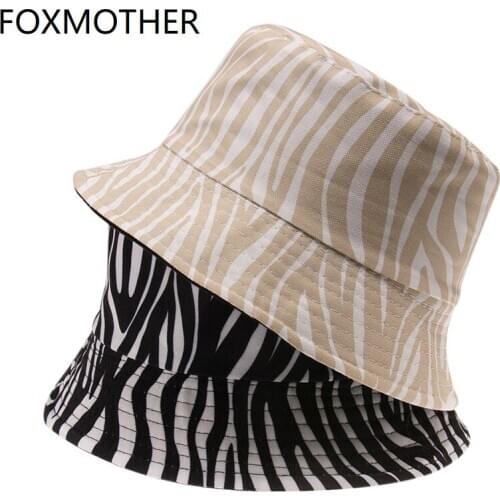 FOXMOTHER New Fashion Black Beige Striped Zebra Print Bucket Hats For Womens Ladies Gifts