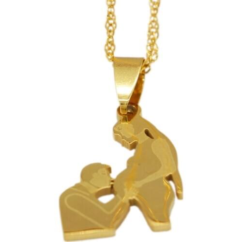 PINXUN Husband&daughter&baby Gold Pendant Nekclace Dubai Ethiopian African Fashion Jewelry Love FamilyWedding Day Gift ST21