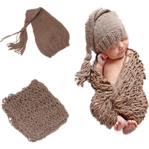 Newborn photography props crochet shoot clothes beanie hats+Wrap cloth handmade knit 0-3month baby photo clothes