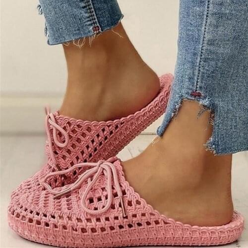 Summer Sandals Shoes Woman Closed Toe Breathable Flip Flops Mule Women Hollow Non-slip Outdoor Indoor Flat Beach Slides Slippers