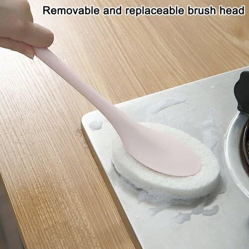 Detachable Long Handle Brush Eraser Sponge Scourer Pad Replaceable Cleaning Sponge Dishwashing Toilet Bathroom Cleaning Tool