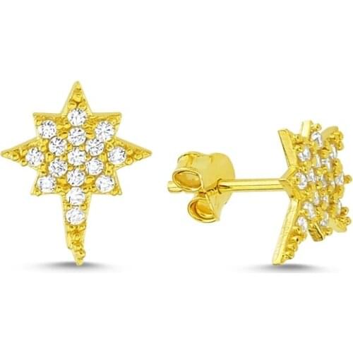 Silverlina Silver Zircon Stone North Star Earrings