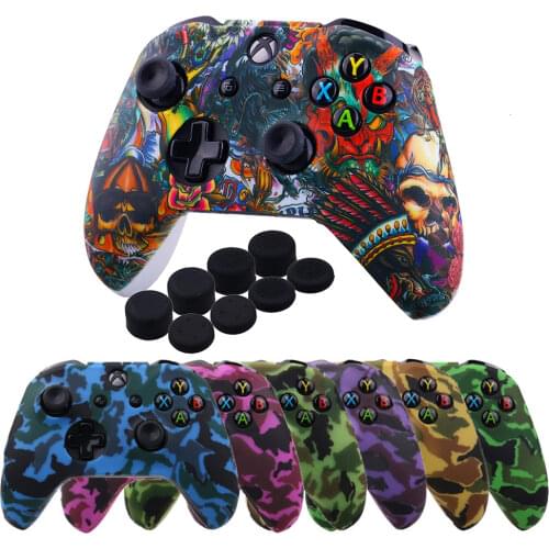 ZOMTOP Silicone Protective Skin Case For Xbox One X S Controller Protector Water Transfer Printing Camouflage Cover Grips Caps
