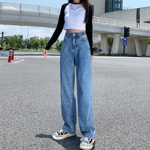 Blue Wide Leg Jeans Women High Waist Plus Size Denim Straight Pants Loose Casual Vintage