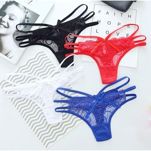 1PC Sexy Underwear Women Ultra-thin Bowknot Lace Floral G-string Elastic Strap Bandage Design Briefs Panties Underwear