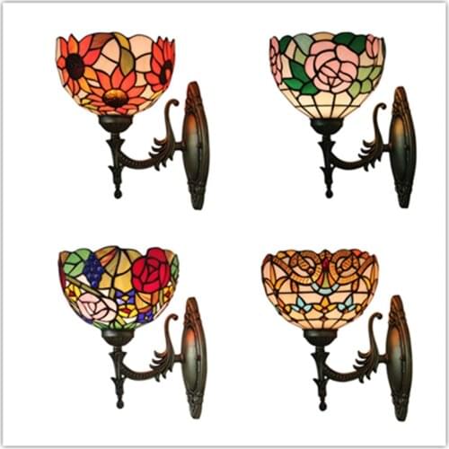Tiffany European Retro Flower Lamp Living Room Bedroom Dining Room Study Staircase Balcony Mediterranean Wall Lamp E27
