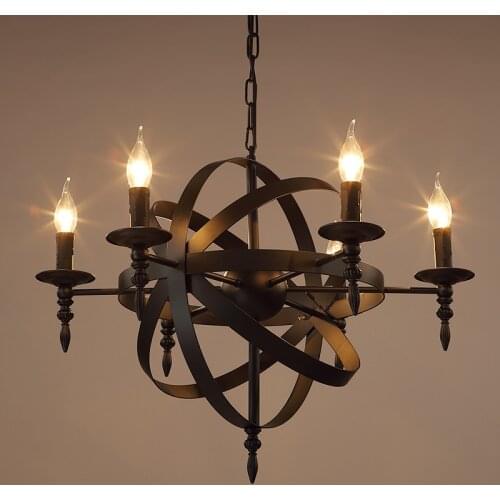 Vintage Retro Candle Pendant Lights Fixture Wrought Iron Lof American Living Room Hotel Hanging Lamp Bronze Luminaire Free Ship