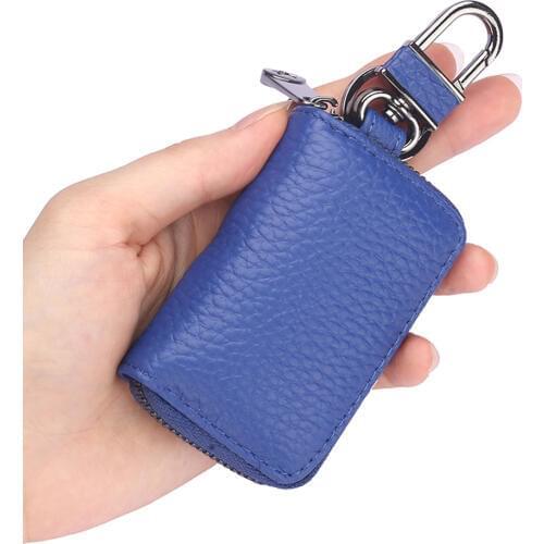 Vintage Car Key Holder Genuine Leather Housekeeper Zipper Pocket Key Case Bag Fashion Cowhide Key Pouch Coin Purse Wallet
