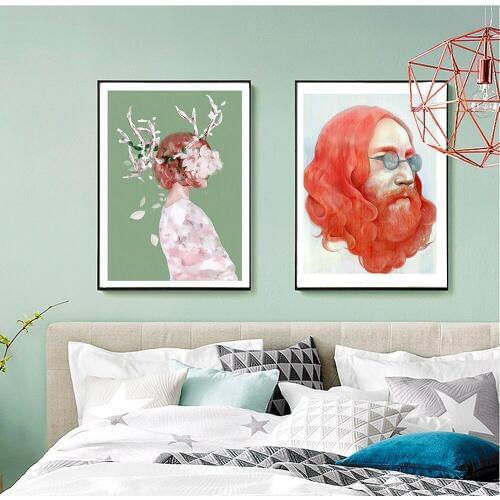 WANGART Man Flower Girl Oil Painting Canvas Posters and Prints Nordic Decoration Wall Picture for Living Room Modern Wall Art