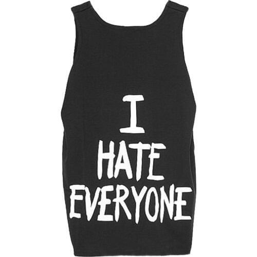 I HATE EVERYONE Letter Printed Solid Color Vest Women Sleeveless O Neck Tank Top Womens Vest Casual stylish Loose All-match Ves