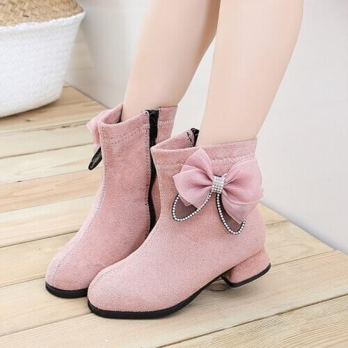 Winter Plush Velvet Warm Girls Martin Boots High Heel Girls Ankle High Boots Pointed Toe Side Zipper Kids Boots Size 27-37