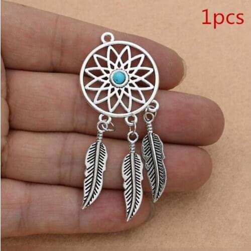 1Pcs Dreamcatcher Charms Antique Silver Color Tone Feather Pendant Findings DIY Handmade Accessories Jewelry Making Supplies