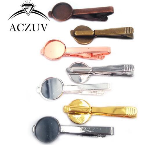 20pcs/Lot 7Color Copper Blank Tie Clips Base 16/18/20mm Photo Cabochon Settings Bezel Cameo Tray Necktie Tie Bar Clamp Men Women