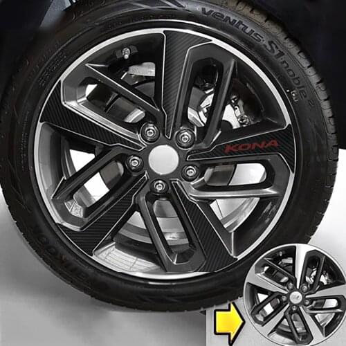 4x R18 BLACK CARBON FIBER WHEEL RIM STICKERS FOR HYUNDAI KONA 2018 2019 2020 ACCESSORIES CAR STYLING