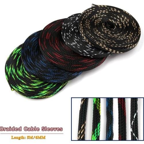 5M Insulation Braided Sleeves 6mm Tight PET Expandable Cable Sleeves Wire Gland Cables High Density Protection