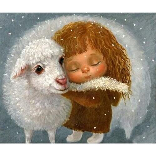 5D DIY Full Square Diamond Painting Cartoon Angel Sheep Picture Wall Sticker Embroidery Cross Stitch Rhinestone Decoration