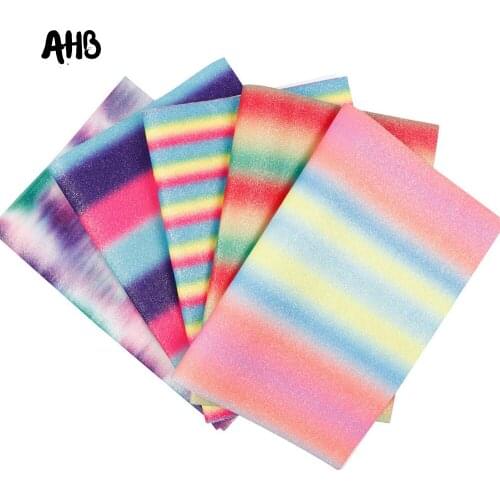 AHB Gradient Color Rainbow Glitter Sheet vinyl Synthetic Leather DIY Bow Sheet Decorative Handmade Wallpaper Phone Case Material
