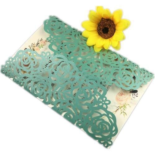 Free Drop Shipping sample tiffany Gold Red White Laser Cut Invite Floral Wedding Invitations Card Elegant Lace Favor Envelopes