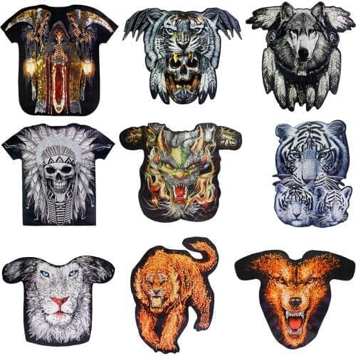 Large Oversize Wolf Lion Patches Tiger Skull Badge Eagle Applique for Jacket Jeans Coat Decorative DIY Sewing Accessories 1pc