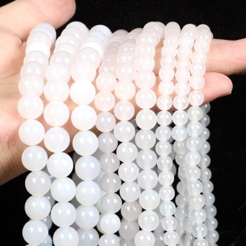 White Agate Natural Stone Bead Round Loose Spacer Bead For Jewelry Making Bracelet Necklace DIY Accessories Strand 4/6/8/10/12MM
