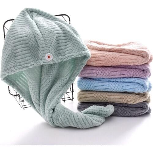 Household Quick-drying Absorbent Microfiber Dry Hair Cap Thicken Striped Headband Dry Hair Towel Gift Logo Customization 2pcs