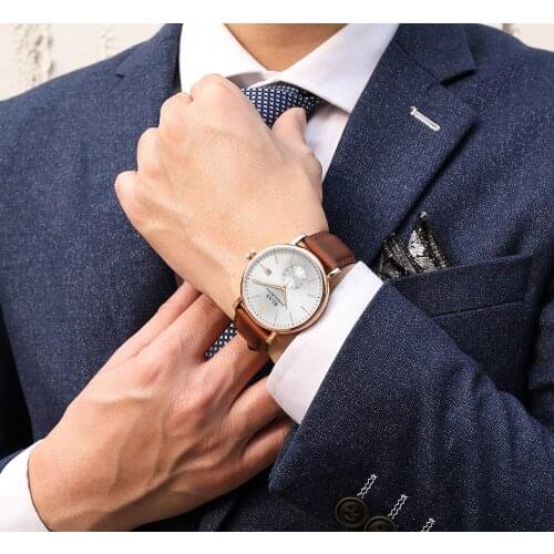 KLAS New Dress Style Watches For Man Luxury Genuine Leather Strap 20mm JP Water Resistaince Movt часы муржские наручные