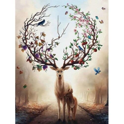 CraftArtGo 5D DIY Diamond Embroidery Fantasy Deer Full Square Round Rhinestone Mosaic Painting Cross Stitch Flowers Diamond Kit