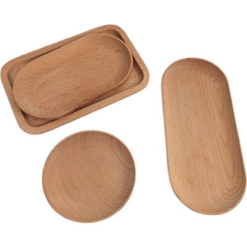 Wood Serving Plate Square & Round Dessert Tray Fruit Dessert Cake Snack Candy Platter Wooden Bowls