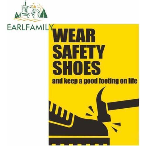 EARLFAMILY 13cm x 10.9cm Wear Safety Shoes Car Sticker Keep A Good Footing on Life Decal Waterproof Window Accessories