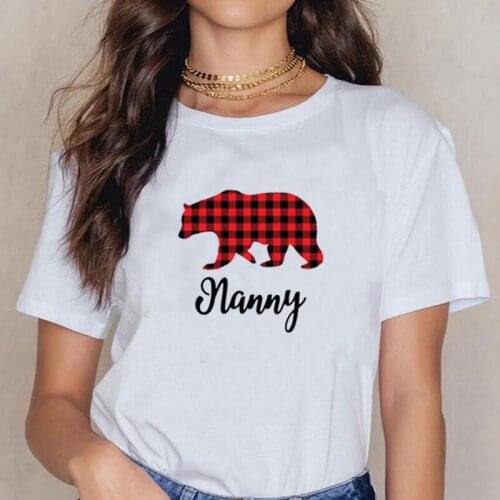 Summer Short Sleeve Harajuku Shirt Tee Shirt Femme Funny Plaid Nanny Bear Letter Print Women Tshirt Casual T Shirt Women Tops
