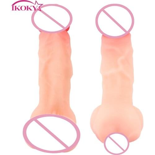 IKOKY Soft Dildo Erotic Realistic Dildo Female Masturbation Enlarge Sleeve Dildo Sex Toys for Woman Man Gay Vaginal Sex Dildo