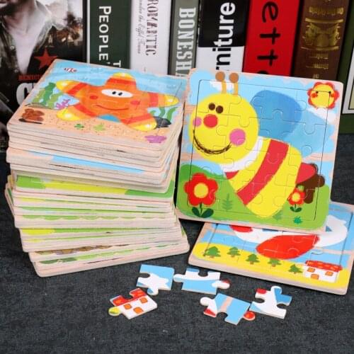 Intelligence Kids Toy Wooden 3D Puzzle Jigsaw Tangram for Children Baby Cartoon Animal/Traffic Puzzles Educational Learning Toys